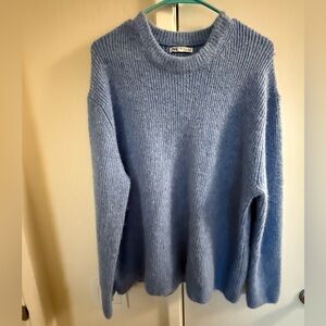 Zara Men's Soft Blue Crewneck Sweater